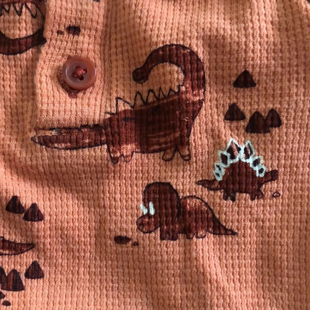 Old Navy Rusty Orange Two Piece Red Dinosaur Print Onesie and Pants 6-12 M